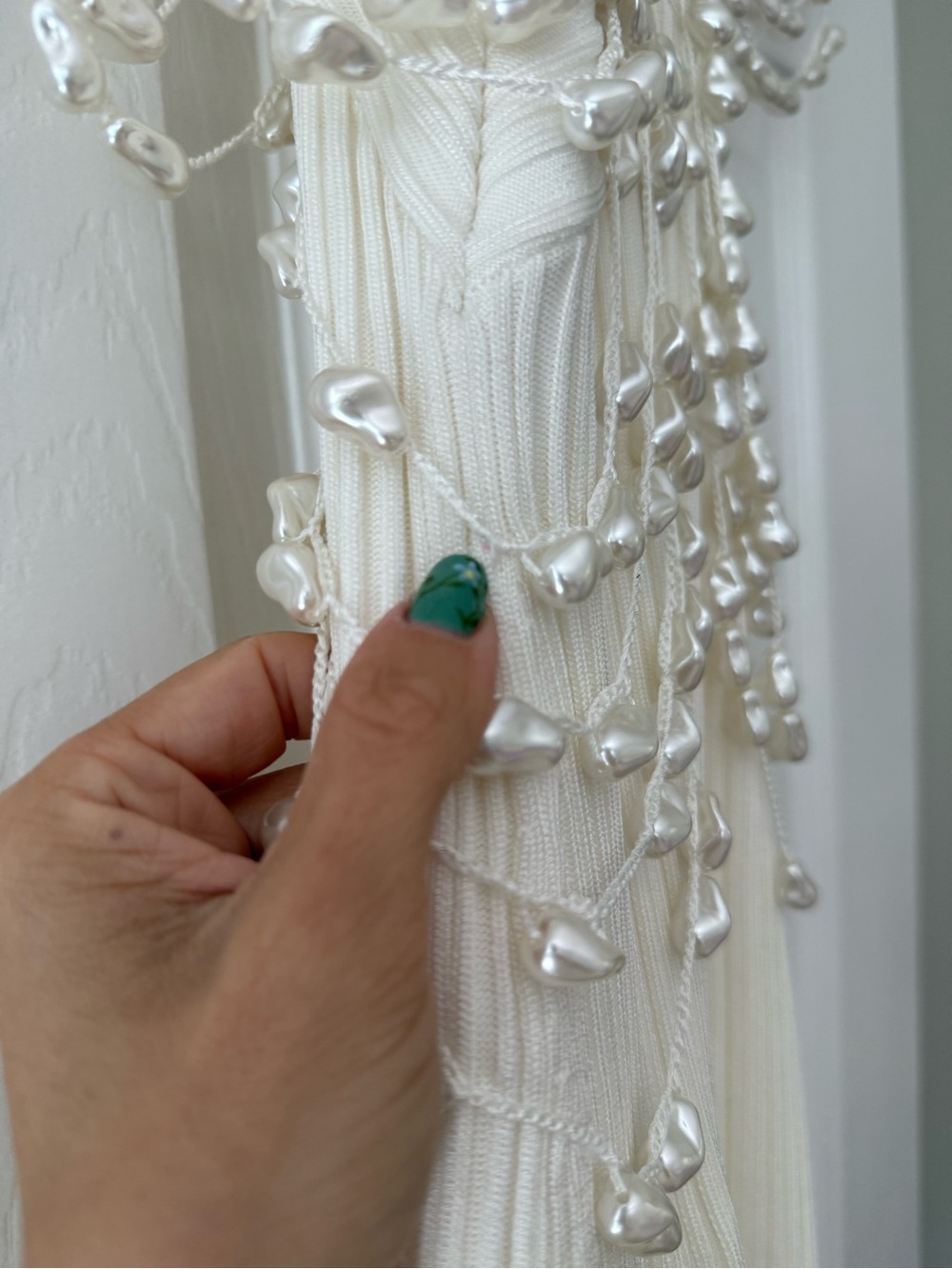 Cult Gaia Oliviana Faux Pearl Adorned Knit Mini Dress Off White - Picture 9 of 15